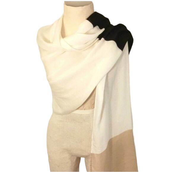 Scarf Shoulder Wrap LARGE 80 x27 Neutral Color Block Pattern EARTH Tones Fancy - Picture 3 of 12